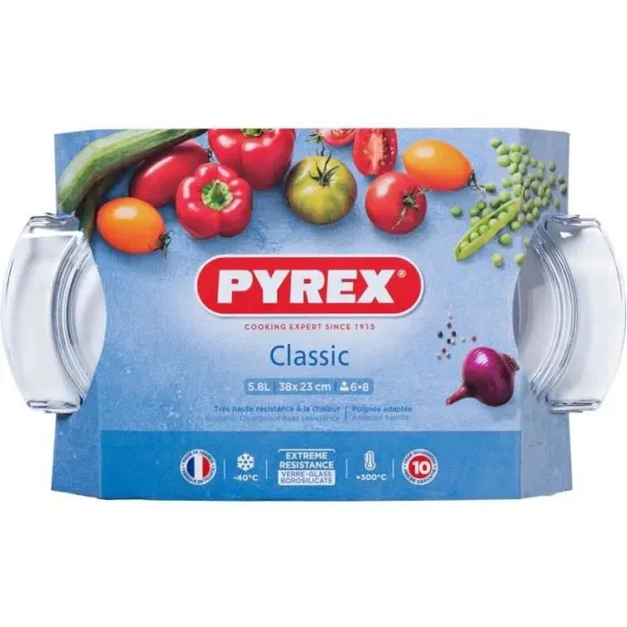 Pyrex 1450076 - Cocotte ovale en verre borosilicate - 38 x 23 cm - 5,8L - Résiste du congélateur au four (300°C)