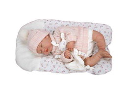 Muñecas Arias - Poupée Reborn Daria 45 cm avec Coussin et Doudou, Yeux Fermés, Pour Enfants de 3 Ans et Plus