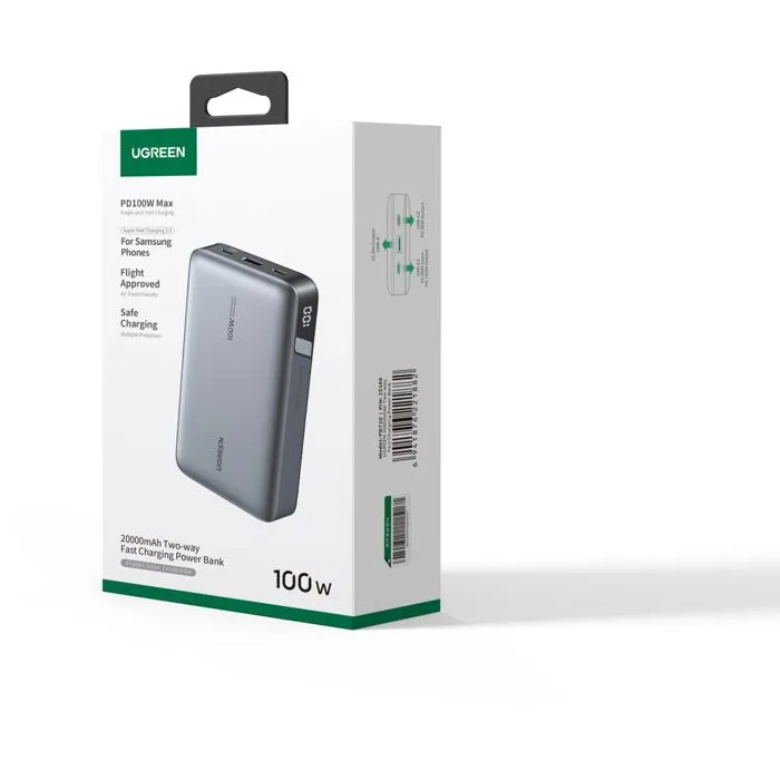 UGREEN Batterie Externe 20000 mAh 100W Power Bank PD Version 2 - Charge Rapide USB-C Gris