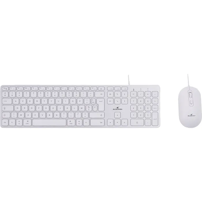 Bluestork Pack Clavier et Souris Filaire Compatible Mac KB Mac - Touches Concaves Silencieuses, 13 Raccourcis Multimédia, Adaptateur USB/USB-C - Blanc Bluestork Pack Clavier et Souris Filaire Compatible Mac KB Mac - Touches Concaves Silencieuses, 13 Raccourcis Multimédia, Adaptateur USB/USB-C - Blanc