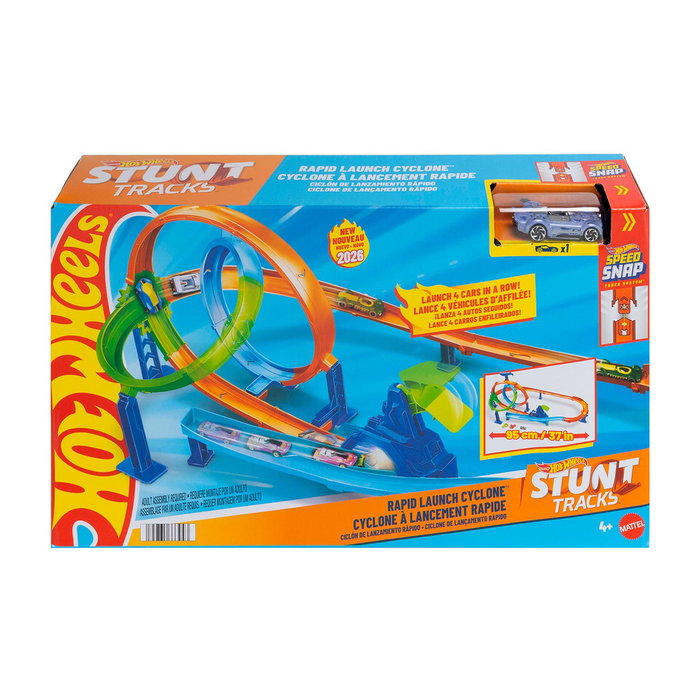 Hot Wheels Circuit Cyclone De Lanzamiento Rápido Jhk73 - Piste De Course À Double Boucle Avec 2 Zones D'Impact Et Véhicule Inclus - Jouet Enfants 6 Ans Et Plus