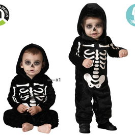 Déguisement Squelette Bébé avec Combinaison Noire et Os Blancs - Taille 24 Mois pour Halloween - Polyester