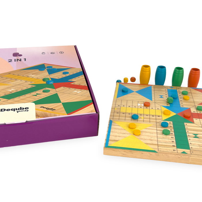 Deqube Parchís - Oca en bois D00338 - Jeu de société classique et durable avec plateau réversible (FSC) Deqube Parchís - Oca en bois D00338 - Jeu de société classique et durable avec plateau réversible (FSC)