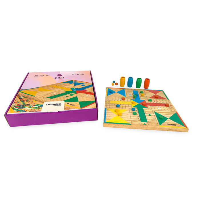 Deqube Parchís - Oca en bois D00338 - Jeu de société classique et durable avec plateau réversible (FSC) Deqube Parchís - Oca en bois D00338 - Jeu de société classique et durable avec plateau réversible (FSC)