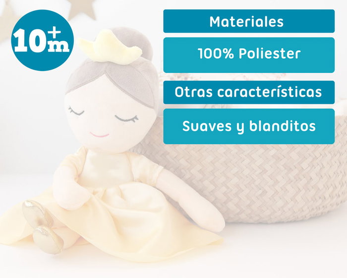 KioKids Peluche Princesse Dorée - Poupée de tissu 40 cm, robe de satin jaune - Jouet pour enfant +10 mois