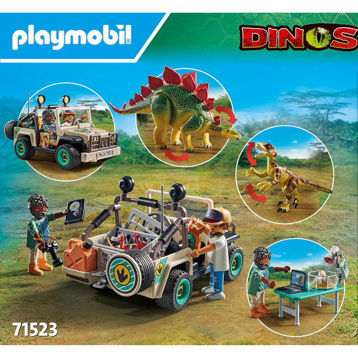 PLAYMOBIL Camp de Recherche Dinosaures avec Véhicule Tout-Terrain, Stegosaurus et Deinonychus - Set 71523 - Figurines 4+ Ans - Multilingue (EN, FR, DE, IT, PT, ES)
