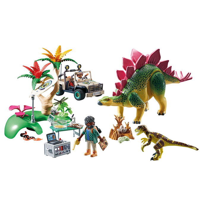 PLAYMOBIL Camp de Recherche Dinosaures avec Véhicule Tout-Terrain, Stegosaurus et Deinonychus - Set 71523 - Figurines 4+ Ans - Multilingue (EN, FR, DE, IT, PT, ES)