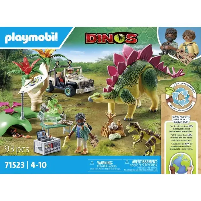 Playmobil 71523 Campement des Explorateurs Dinosaures - 93 Pièces avec 2 Personnages, 2 Dinos, Véhicule et Accessoires - Jouet de Construction pour Enfants dès 4 Ans