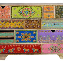 GINER Y COLOMER - Commode en bois de manguier massif et MDF avec 14 tiroirs peints à la main - Design multicolore artisanal - 120x90x40 cm