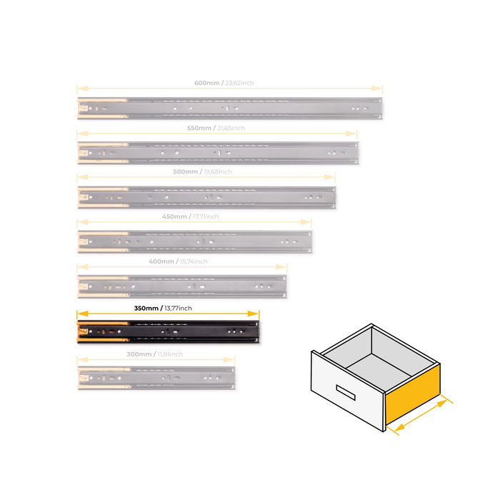 Emuca Lot de 5 jeux de Coulisses pour tiroirs, roulement à billes, hauteur 45mm, profondeur 350mm, sortie totale, fermeture amortie, Noir