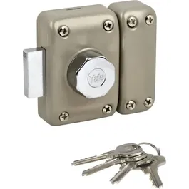 Yale - Verrou de porte YV25BT-50 avec bouton et cylindre 5 goupilles, diamètre 23 mm, pour bois, métal, PVC, alu, livré avec 4 clés, couleur beige