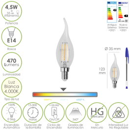 MAURER Ampoule LED Filament Flamme E14 4,5W 4000K