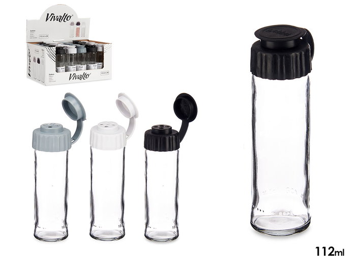 Vivalto Moulin à Poivre en Verre 112 ml, Assorti Blanc Noir Gris, 3.5 x 13.7 x 5 cm (Set de 24) Vivalto Moulin à Poivre en Verre 112 ml, Assorti Blanc Noir Gris, 3.5 x 13.7 x 5 cm (Set de 24)