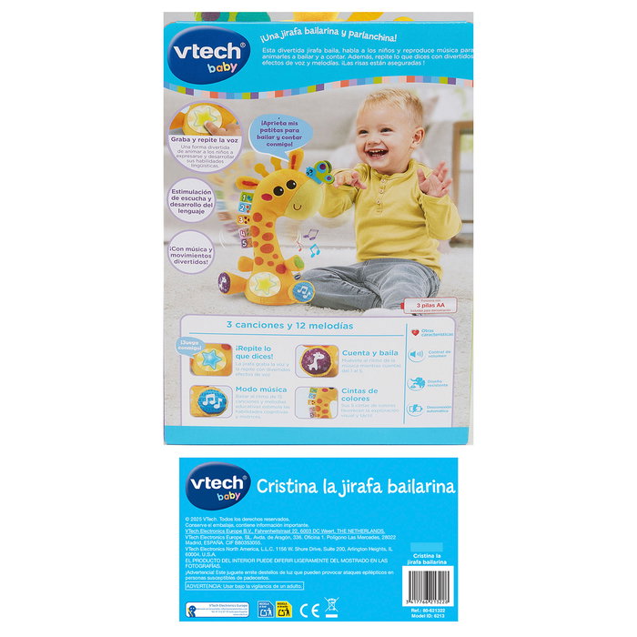 VTech Cristina La Jirafa Bailarina 80-621322, Peluche interactive musicale avec mouvement du cou, apprentissage des nombres, couleurs et animaux, chansons, +12 mois