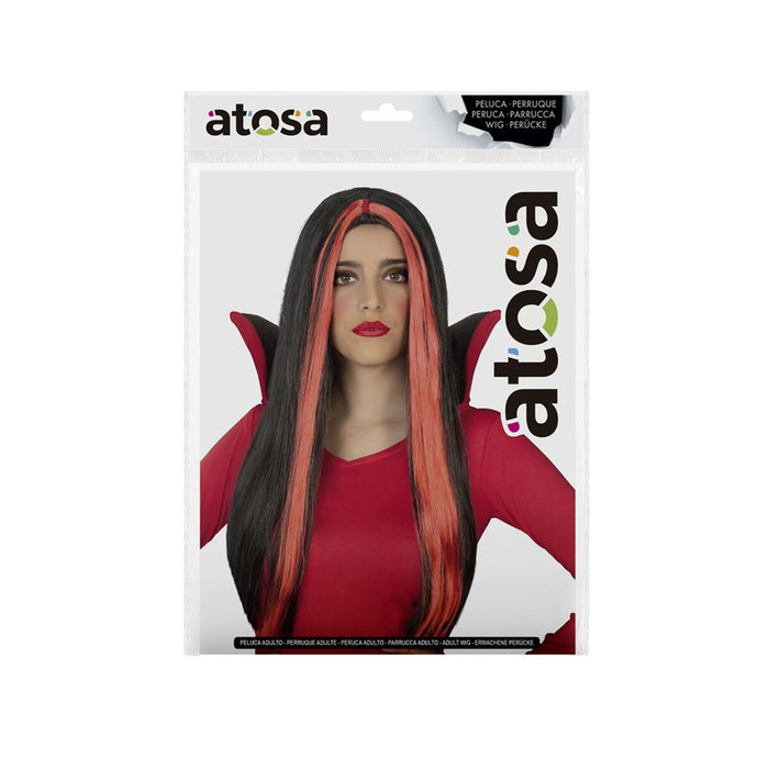 BigBuy Carnival Perruque Longue Vampiresa Rouge 60cm avec Mèches Noires