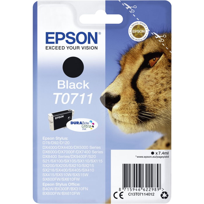 Epson Cartouche d'encre DURABrite Ultra T0711 Noir, 7ml