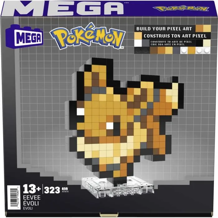 Mega Coffret de Construction Pixel Art Rétro Pokémon Évoli - 323 Pièces - HTH78 - Jouet de Construction pour Adultes et Enfants