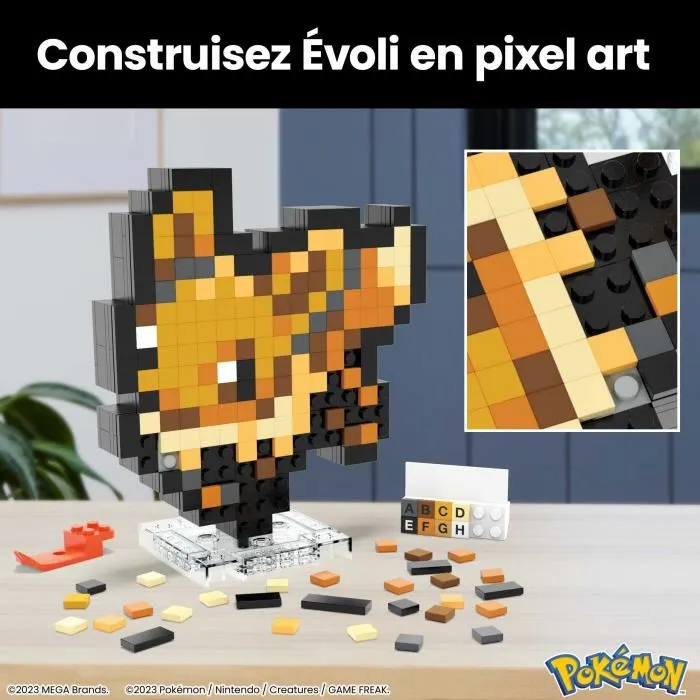 Mega Coffret de Construction Pixel Art Rétro Pokémon Évoli - 323 Pièces - HTH78 - Jouet de Construction pour Adultes et Enfants