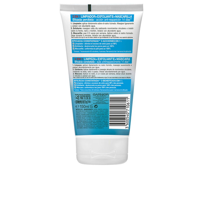 Garnier Pure Active Gel Nettoyant 3 en 1 pour Peaux Mixtes à Imperfections 150 ml