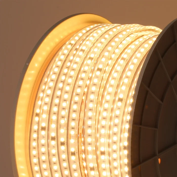 Tira LED SMD2835 Blanco Cálido 50m 16W/m 1600Lm/M 220VAC IP65 3000K Tira LED SMD2835 Blanco Cálido 50m 16W/m 1600Lm/M 220VAC IP65 3000K