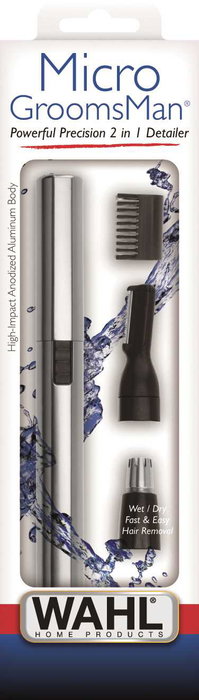 Wahl 5640-616 Recortador Facial Hygiénique avec Accessoires pour Nez et Oreilles, Lame Rotative en Acier Inoxydable et Carcasse Aluminium - Groommsan MICRO