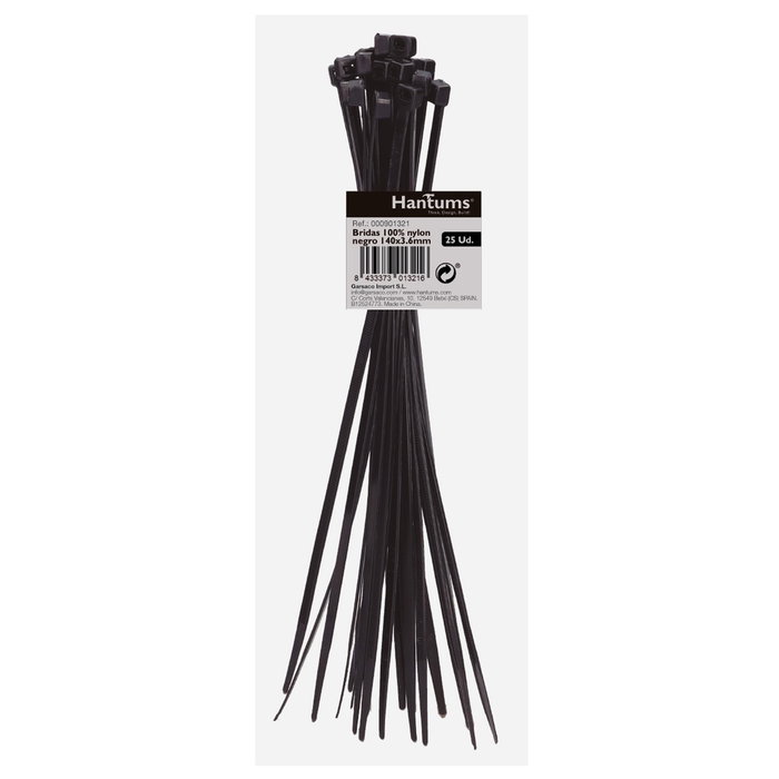 Hantums Sac de 25 colliers de serrage 100% nylon 140x3,6mm Noir
