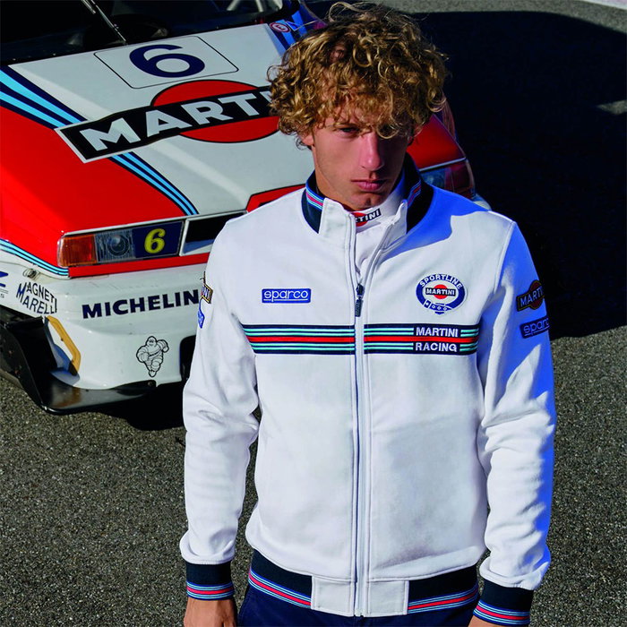 Sparco S01278MRBI2M Sweat à Capuche Zippé Martini Blanc 100% Coton 300g/m2