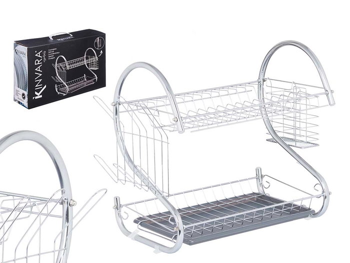 Kinvara Égouttoir 2 Niveaux Chromé Gris Métal et Plastique 41x12x27 cm (Set de 6) Kinvara Égouttoir 2 Niveaux Chromé Gris Métal et Plastique 41x12x27 cm (Set de 6)