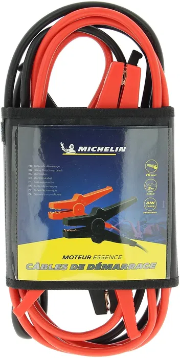 Michelin Câbles de démarrage 16 mm², 3 m, pour moteurs essence jusqu'à 2,5 L, conformes DIN 72553 - Câble rouge (+) et noir (-)