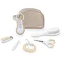 Beaba Trousse de toilette nomade Argile avec 7 accessoires pour bébé - Thermomètre, ciseaux, coupe-ongles, brosse, anneau de dentition, masseur gencives et limes