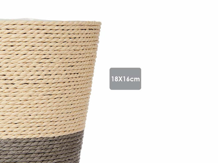 Ibergarden Macetero Cuerda 18x16 cm Gris Naturel Panier à Plantes en Corde et Plastique (Set de 24)