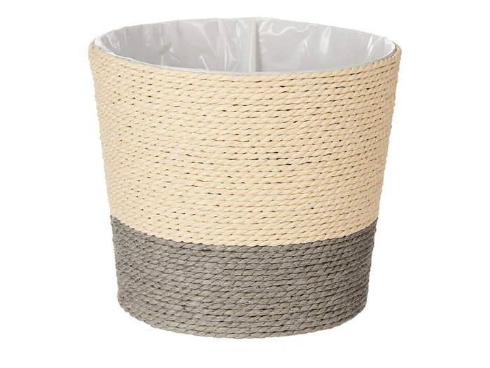 Ibergarden Macetero Cuerda 18x16 cm Gris Naturel Panier à Plantes en Corde et Plastique (Set de 24)