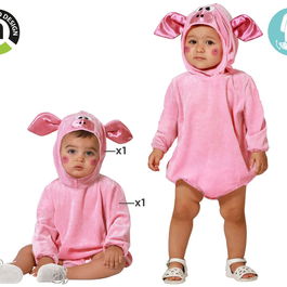 Déguisement Bébé Cochon Rose Avec Capuche, Oreilles et Museau, Unisexe, Taille 6-12 Mois, 100% Polyester