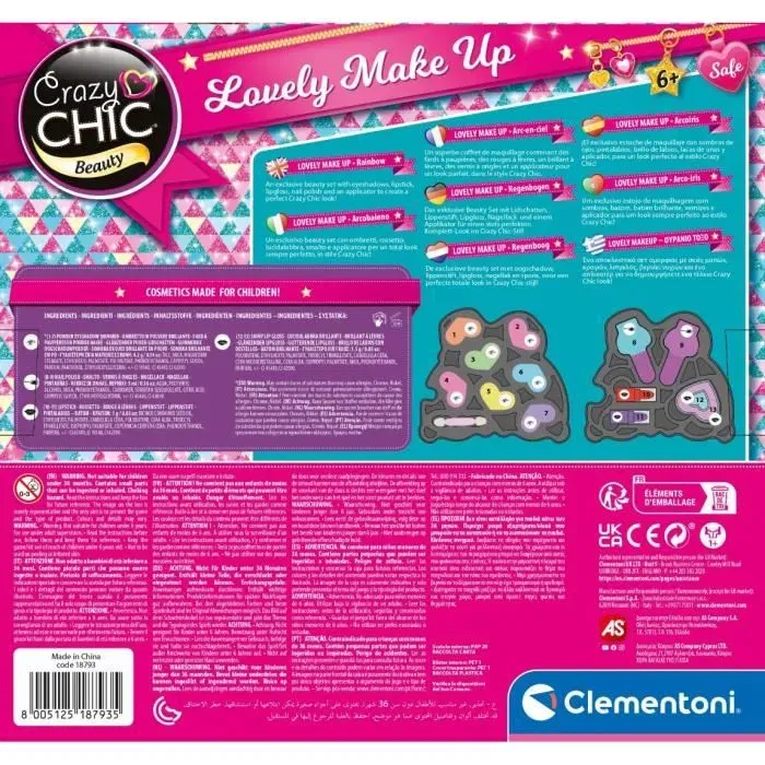 Clementoni Coffret de Maquillage Arc-en-Ciel - 2 Palettes de Fards à Paupières, Rouges à Lèvres et Vernis - Dès 6 Ans - Jeu Créatif et Complet
