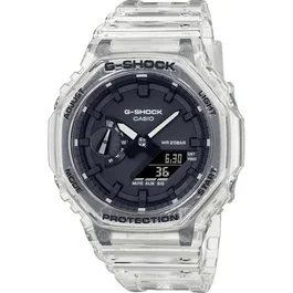 Casio G-SHOCK GA-2100SKE-7AER Montre-bracelet résistante transparente skeleton avec bracelet en résine et lunette grise