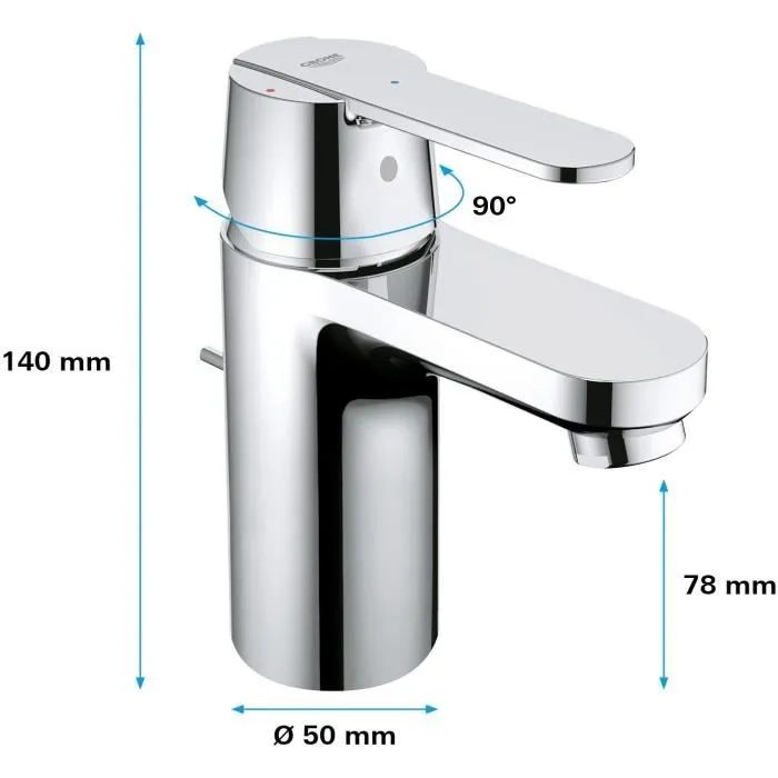 Grohe Mitigeur Lavabo Monocommande Get Chromé Taille S - Design Minimaliste - Réf. 31148000 - Technologie Économie d'Énergie - Cartouche Céramique 35 mm - Fabriqué en Allemagne