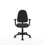 Chaise de bureau Algarra avec mécanisme de contact permanent de base, revêtue de tissu noir. Équipée d'une base en polyamide noir, d'accoudoirs 1D et de roulettes en nylon de 50 mm.