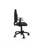 Chaise de bureau Algarra avec mécanisme de contact permanent de base, revêtue de tissu noir. Équipée d'une base en polyamide noir, d'accoudoirs 1D et de roulettes en nylon de 50 mm.