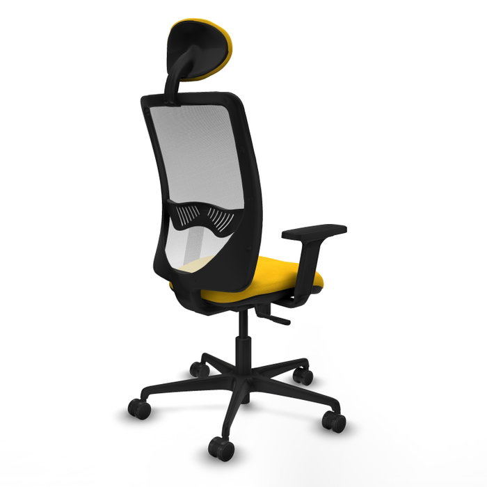 Chaise Zulema Synchro 3 positions tissu Jaune Maille Blanc Base en nylon noir Accoudoir 2D Appui-tête Roulettes 65mm nylon
