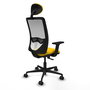 Chaise Zulema Synchro 3 positions tissu Jaune Maille Blanc Base en nylon noir Accoudoir 2D Appui-tête Roulettes 65mm nylon