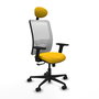 Chaise Zulema Synchro 3 positions tissu Jaune Maille Blanc Base en nylon noir Accoudoir 2D Appui-tête Roulettes 65mm nylon