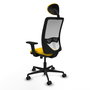 Chaise Zulema Synchro 3 positions tissu Jaune Maille Blanc Base en nylon noir Accoudoir 2D Appui-tête Roulettes 65mm nylon