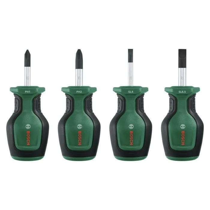 Bosch Set de 4 tournevis courts compacts avec embout magnétique pour vissage dans espaces restreints - Outil de bricolage Bosch Set de 4 tournevis courts compacts avec embout magnétique pour vissage dans espaces restreints - Outil de bricolage