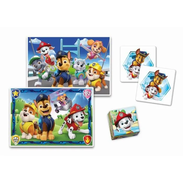 Clementoni Edukit Pat'Patrouille - Coffret d'activités 4 en 1 pour préscolaire avec puzzles (30 et 48 pièces), cubes et mémo - Développe mémoire et dextérité