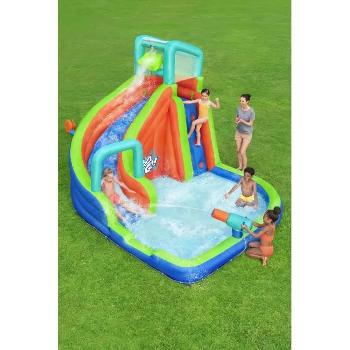 Bestway - Parc aquatique gonflable H2OGO! Turbo Splash pour enfants à partir de 4 ans, dimensions 3.65 x 3.20 x 2.70 m, soufflerie incluse, PVC
