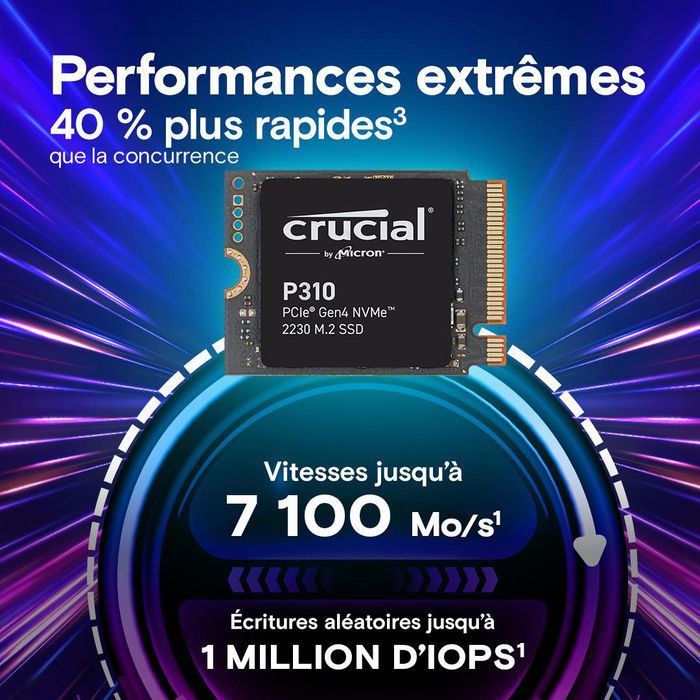 Crucial P310 SSD 2TB M.2 2230 PCIe Gen4 NVMe - Disque SSD interne pour Gaming et PC Portables (Steam Deck, ASUS ROG Ally) Crucial P310 SSD 2TB M.2 2230 PCIe Gen4 NVMe - Disque SSD interne pour Gaming et PC Portables (Steam Deck, ASUS ROG Ally)