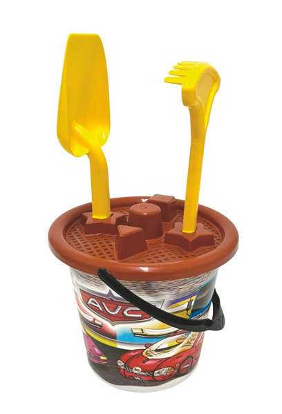 AVC - Cubo de playa surtido en colores avec seau, pelle, râteau et tamis - Modèles assortis pour plage, enfants à partir de 10 mois