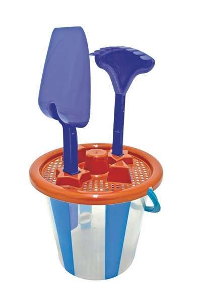 AVC - Cubo de playa surtido en colores avec seau, pelle, râteau et tamis - Modèles assortis pour plage, enfants à partir de 10 mois