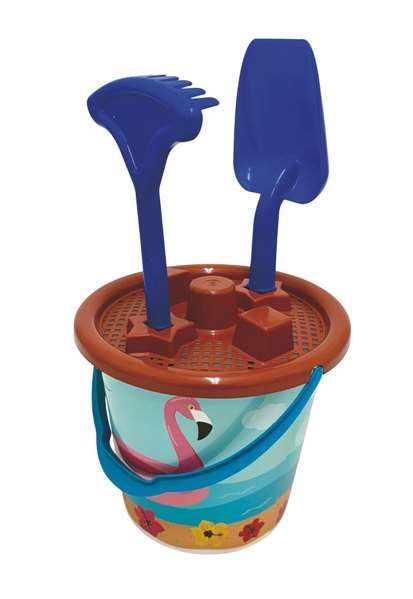 AVC - Cubo de playa surtido en colores avec seau, pelle, râteau et tamis - Modèles assortis pour plage, enfants à partir de 10 mois