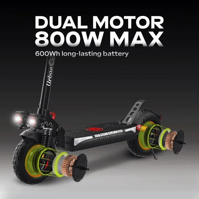 Urbanglide E-Cross Duo - Trottinette électrique tout-terrain 800W - Autonomie 60 km - Vitesse max 25 km/h - Pneus 10 pouces - Double frein à disque